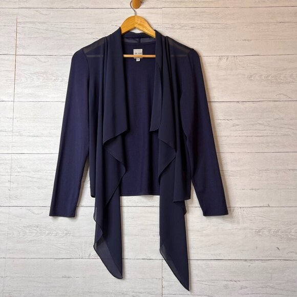 Nic + Zoe Blouse Womens Size Small Navy Long Sleeve Mixed Media Sheer Modern - Picture 1 of 16